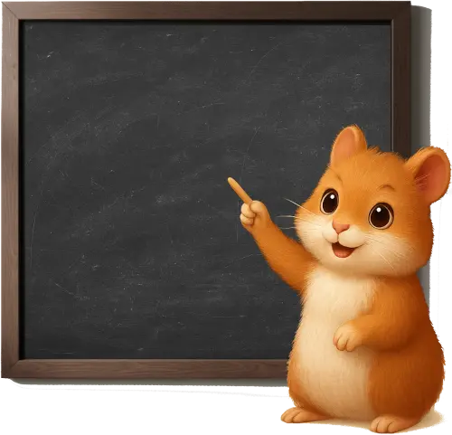 Cute hamster mascot teaching arithmetics on a chalkboard